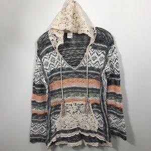 American Rag Mixed Knit Crochet Pullover
